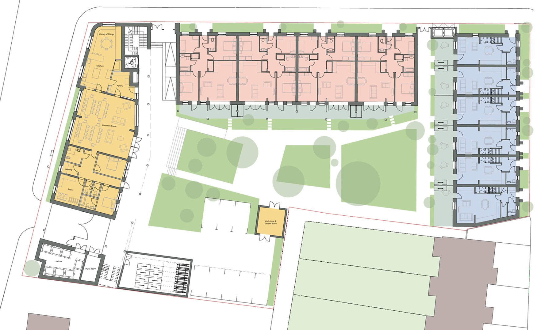 Ground floor plan of Angel Yard cohousing