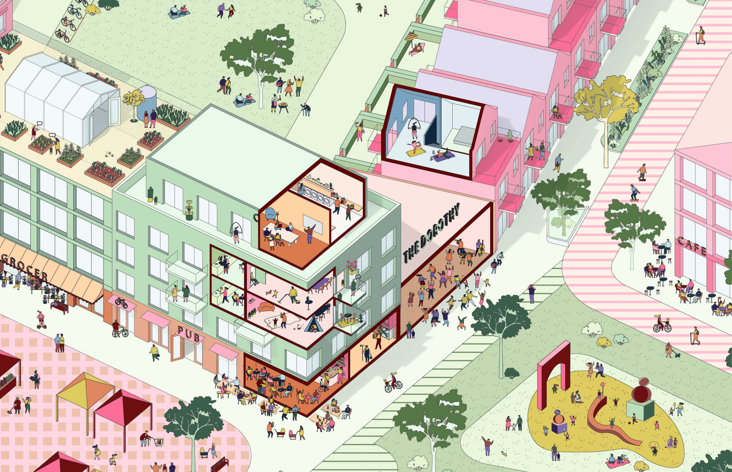 Axonometric Illustration of the Hartree masterplan